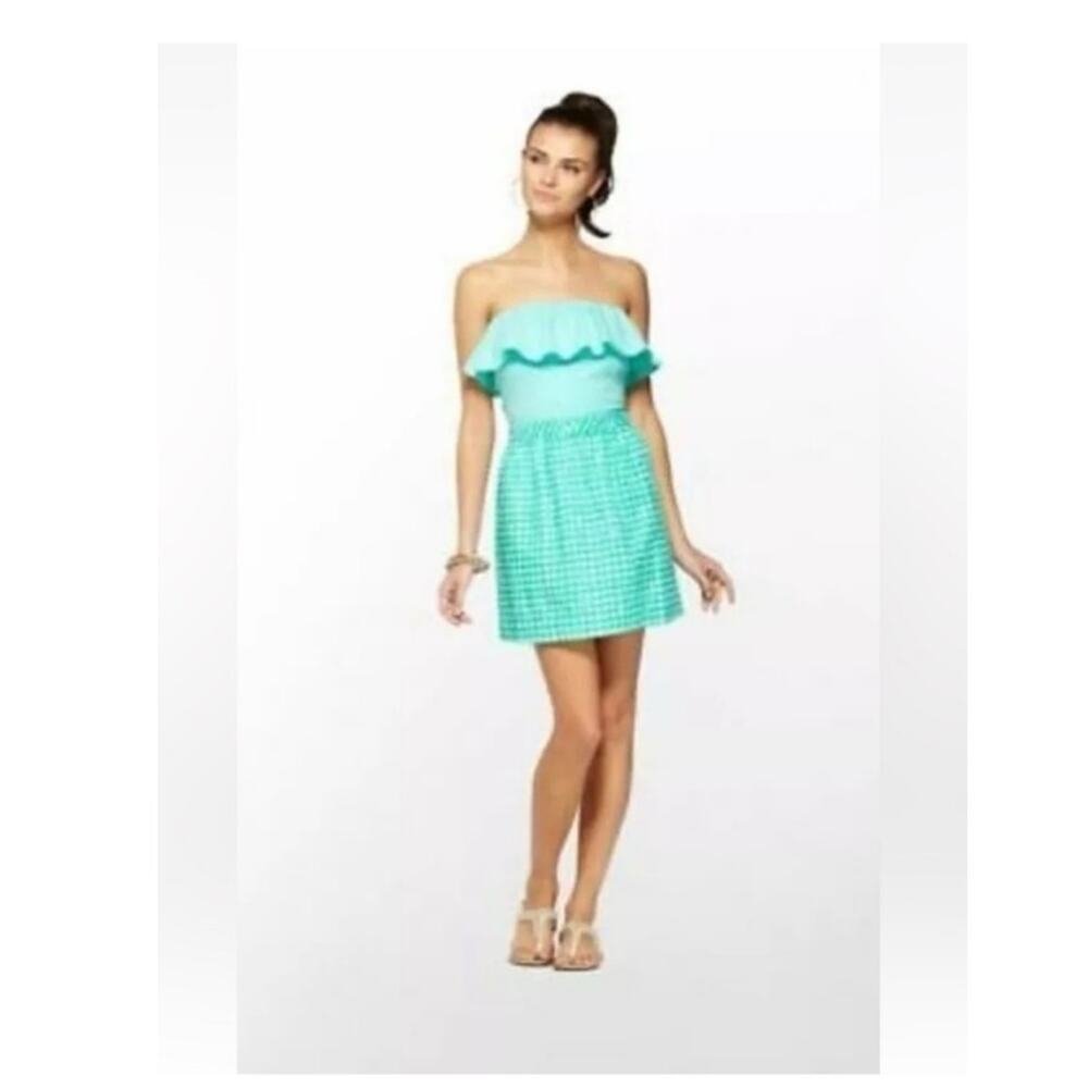 Lilly Pulitzer Athens Mini Dress Glenda Green Painterly Gingham Sz S Style 57354